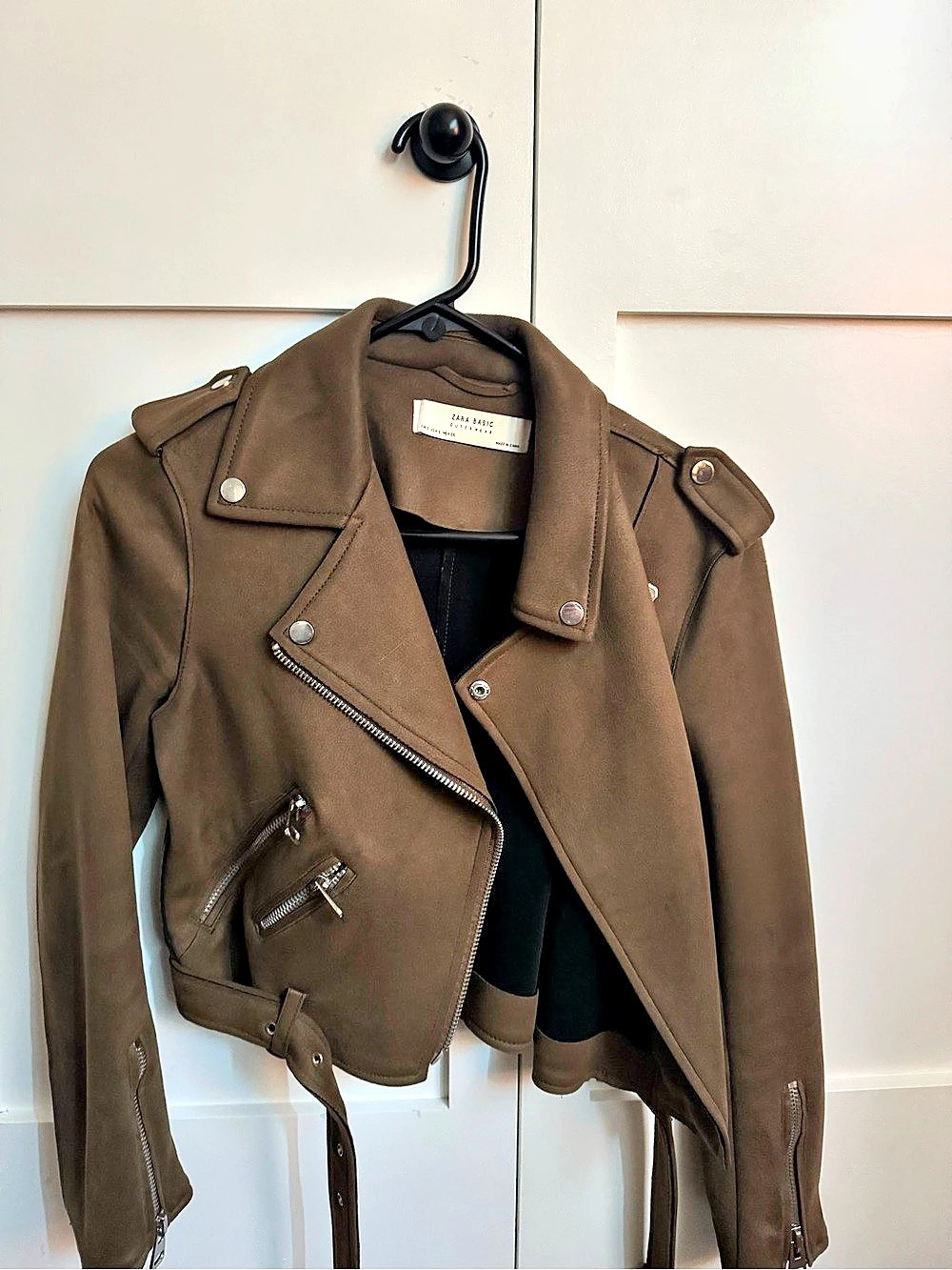 Zara Women's Suede Moto Jacket in Brown Size S